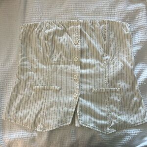 Women’s Linen Pin Striped Button-Down Tube Top - Linen - Suiting - Off White